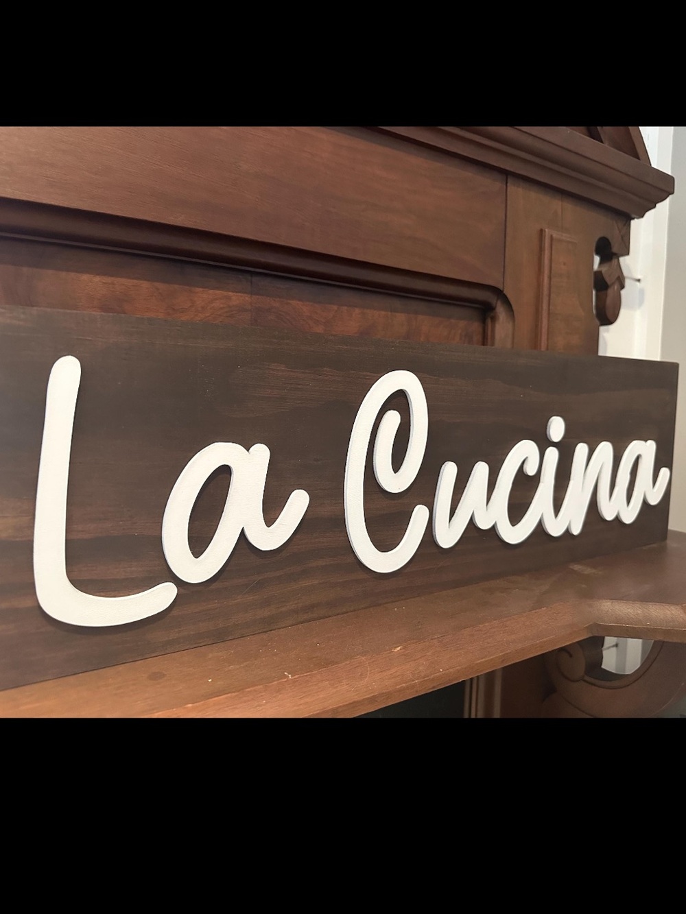 La Cucina Wooden Sign in Dark Walnut with White Letters